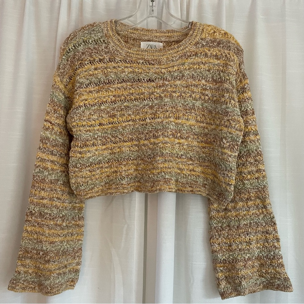 Zara Girls Multicolor Striped Cropped Sweater